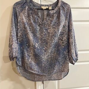 Cynthia Rowley Silk Blue Blouse Tunic 3/4 Sleeves Open Neckline XS Spring